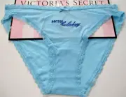 VICTORIA'S SECRET Bikini Panty VS Blue Sheer Mesh XL Stretchy Lace Trim Sexy