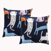 Renee Taylor Poly Velvet Printed Misty Cat 50x50cm Twin Pack Filled Cushion