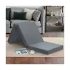 Tri-Folding Memory Foam Topper Gray 4 in. Thick Comfy Soothing Sleeping Portable