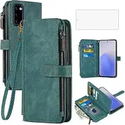 [Asuwish] Phone Case for Samsung Galaxy Note 20 5G Wallet Cover with Tempered Glass Screen Protector Leather Flip Credit Card Holder Stand Cell Accessories Note20 Notes 20s Twenty Not S20 Women Men Blue