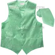 New Vesuvio Napoli Men's paisley formal Tuxedo Vest Waistcoat_Necktie Aqua Green