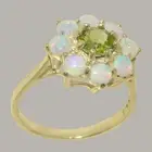 Solid 10k Yellow Gold Natural Peridot & Opal Womens Cluster Ring - Sizes 4 to 12