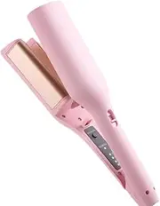 Omantic French Wave Curling Iron,Egg-Roll Hairstyle Water Ripple V,2 Barrel Ionic Wavy Hair Curler for Women,4 Temp Ceramic Hair Waver for Long Short Hair,Anti-Scald 15s Fast Heating (Pink)