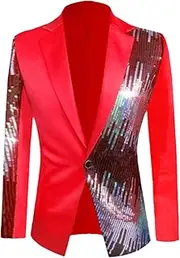 [Bciopll] Black Sequin Patchwork Suit Jacket Men Slim Fit One Button Tuxedo Blazers Wedding Costume