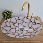 White Agate Sink, Kitchen & Bathroom Vanity Sink Counter Top, Handmade Interior