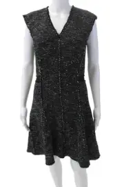 Rebecca Taylor Womens V Neck Sparkle A Line Dress Black White Cotton Size 6