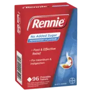 Rennie No Added Sugar Peppermint 96 Tablet Fast Relief Heartburn & Indigestion