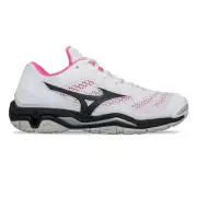 RRP $220! Mizuno Womens Wave Stealth V NB Netball Shoes (White/Black/Pink)