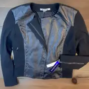 Peter Nygard Jacket Leather And Knit Black Full Zip Studded Moto Women Sz M NWT