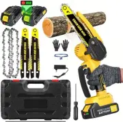 6-Inch Mini Chainsaw Cordless, Portable Handheld Electric Power Chainsaw with 2-