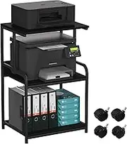 3-Tier Printer Stand, Large Printer Table on Wheels, Movable Printer Stand with Storage, Rolling Printer Cart for Fax Scanner Files Media Player, Multifunctional Trolley for Office Home Kitchen, Black