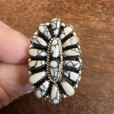 Navajo Cluster Ring White Buffalo Turquoise Sz 6.5 Native American Womens Zuni F