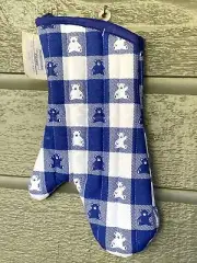 NOS Corning Revere Factory Store Oven Mitt Pot Holder Blue Plaid Teddy Bear