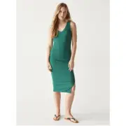 MICHAEL STARS NWT Lori V Neck Ruched Ribbed Midi Dress in Emerald // L