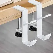 Purse Hook for Table, WADY 2 Pack Metal Headphone Hook, Desk Mount Bag Holder Hook Clamp, Universal Under Desk Hook Handbag Hanger Holder Students Desk Hook with Adjustable Arm Clamp (White)