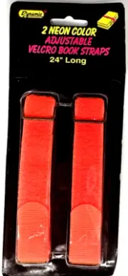 NEW! Sealed Set of 2 NEON ORANGE Adjustable Hook and Loop Book Straps 24" Long