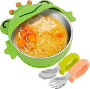 XXLAUBBD Baby Suction Bowl Anti Scald Toddler Suction Bowl with Fork and Spoon Multifunctional Baby Plate for Children Infant Boy Girl (Green)