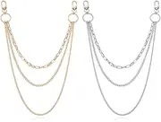 Vanknono 2 Pieces Belt Chains for Men Women, Stainless Steel Wallet Chain Hip Hop Pants Chain for Jeans, Belt, Handbag