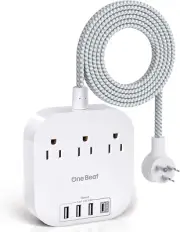 Power Strip with USB-C, 3 Outlets, 4 USB Ports, 5Ft Braided Extension Cord