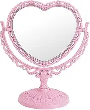 XPXKJ 7-inch TabletopSwivel Vanity Makeup Mirror with 3X Magnification Two SidedABS Decorative Framed European StyleMakeupMirror for Bathroom Bedroom Dressing Table- Oval (Pink Heart-Shaped)