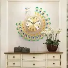 Lively 15 Inch Metal and For Crystal Wall Clock with Exotic Peacock Design