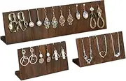 MOOCA Stunning 3-Piece Wooden Jewelry Display Stand Set - Versatile Earring and Pendant Organizer | Elegant Jewelry Stand, Rack, and Holder for Earrings | Holds up to 12 Pairs, Brown Color