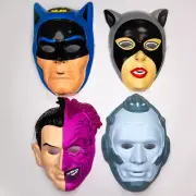 Vintage DC Comics Batman Halloween Masks Lot Catwoman Two Face Mr. Freeze 4 Mask