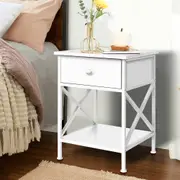 Alfordson Bedside Table Retro Nightstand 1 Drawer White