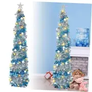 5 FT Tinsel Christmas Tree, Xmas Pencil Tree Blue Silver Collapsible