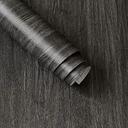 40cmx3m Black Wood Contact Paper Self Adhesive No Bubble Removable Wallpaper Peel and Stick 3d Textured Wood Grain Wall Covering Waterproof Cabinet Vinyl Wrap for Furniture Countertop Drawer Refurbish