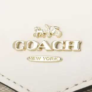 COACH - 金馬車防刮撞色皮革暗釦卡夾包(淺卡其x白)