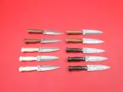 10Pcs Damascus Mini Pocket Knife Wood Bone Horn Grip With Leather Sheath S522