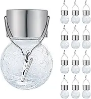 Hanging Solar Lights Outdoor 12 Pack Cracked Glass Ball Light Decorative Solar Powered Lanterns Waterproof Globe Lighting for Garden Yard Patio Fence Tree Holiday Decoration (White)