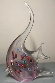 Murano Art Glass Paperweight Angel Fish Figurine Crystal W/ Small Geode Design