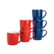 Argon Tableware Tea Coffee Ceramic Contemporary Coloured Mugs - 340ml - Red & Navy - Set Of 6