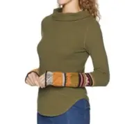 Free People New Mixed up Cuff Thermal in Army Green Ribbed Size XS