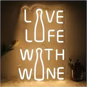 Sign Lamp Live Life with Wine Neon Sign LED Light Wine Wall Art Decor USB for Bar Bedroom Restaurant Man Cave Party Illuminated 42cm×27.7cm