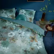 Bedding House Lou Blue Green Cotton Floral Quilt Cover Set (Queen, King)