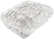 Lavish Home Oversized Ruched Faux Fur Blanket, 60x80-Inch Jacquard Faux Fur Queen-Size Throw for Beds and Sofas, Gray