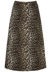 Ganni Leopard-print Cotton-poplin Midi Skirt - 16 16