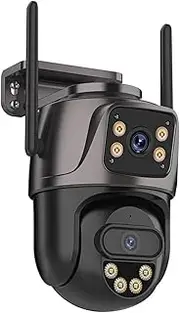 ​​6K Outdoor WiFi IP Camera with Three Screens, 4K Dual Lens, PTZ, AI Human Detection, Waterproof Security Camera​(UK Plug,4K No Card)