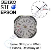 Genuine Seiko SII Epson VX43 Watch Movement Japan 3 Hands, Date/Day at 3
