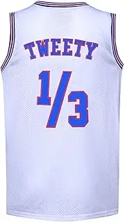 [BOROLIN] Mens Basketball Jersey 1/3 Tweety Space Jam Jersey White 90S Shirts