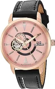 [Seapro] Men's Elliptic Stainless Steel Japanese-Automatic Leather Calfskin Strap, Black, 20 Casual Watch (Model: SP0144)