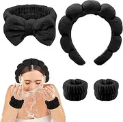 Mtxorvix 4 Pack Spa Makeup Headband Set, Headband Skincare Headband for Woman, Face Wash Wristband and Headband Set, for Skincare,Makeup Removal, Shower, Wrist Wash Bands for Women Girls (black, average)