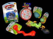 (6) NEW Dog Toys Wham-O Frisbee Super Ball Nylabone Eggi Joyhound Care Bears