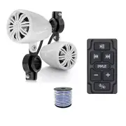Pyle Marine Bluetooth Controller, 2x 2.25" Off-Road Speakers (White) w/Wire