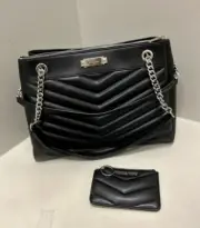 Michael Kors Whitney Medium Chain Strap Tote Bag + Coinpouch Wallet (Black)