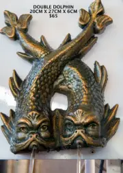 Outdoor Garden Tap Spout Water Feature Double Dolphin Wall Pond Pool Fountain