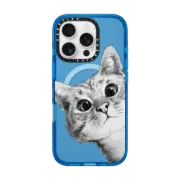 iPhone 16 Pro Impact Case MagSafe Compatible peekaboo cat on rose gold